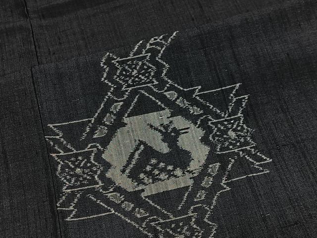 平和屋着物■上質な紬 幾何学鳥文 黒地 正絹 逸品 CABL4357ua