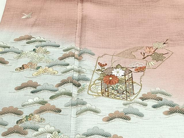 平和屋着物■訪問着 刺繍 流水文箱花文 暈し染め 金銀彩 正絹 逸品 CABL4358ua