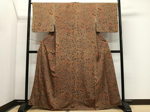 平和屋着物■上質な小紋 草花文 鬼しぼ縮緬 正絹 逸品 CABL4371ua