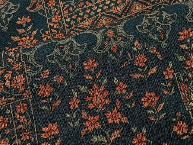 平和屋着物■上質な小紋 更紗花文 鬼しぼ縮緬 正絹 逸品 CABL4373ua