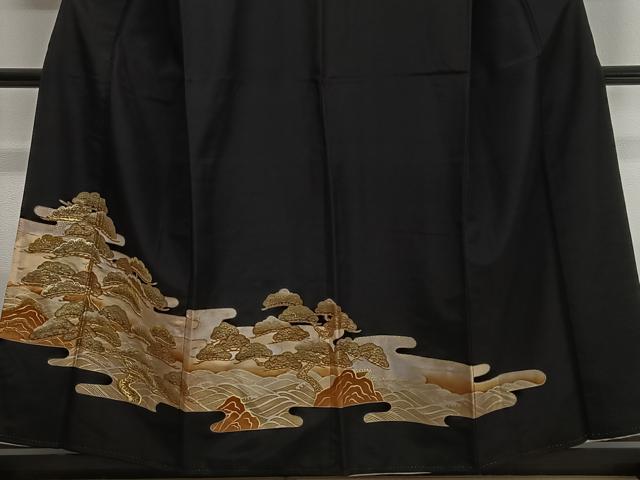 平和屋着物■豪華黒留袖 刺繍 流水松文 金彩 洗える着物 CABL4376ua