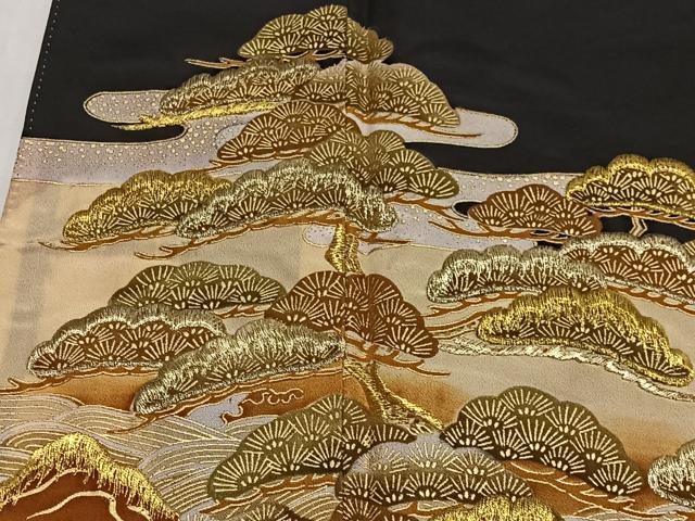 平和屋着物■豪華黒留袖 刺繍 流水松文 金彩 洗える着物 CABL4376ua