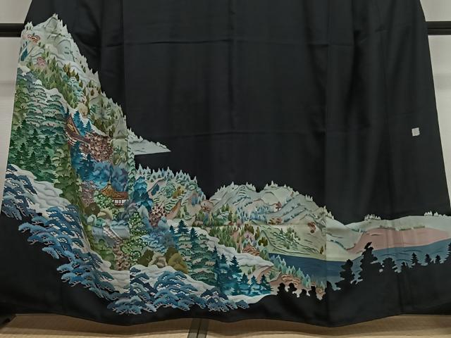 平和屋着物■豪華黒留袖 作家物 風景文 正絹 逸品 CABL4377ua