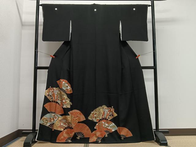 平和屋着物■豪華黒留袖 扇面御所車松文 金彩 正絹 逸品 CABL4378ua