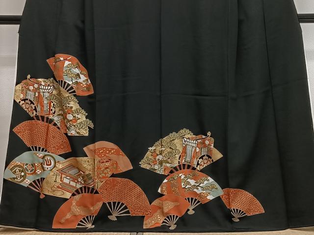平和屋着物■豪華黒留袖 扇面御所車松文 金彩 正絹 逸品 CABL4378ua