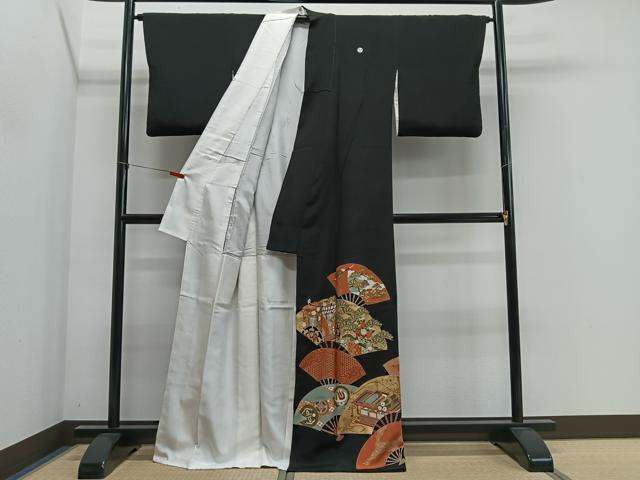 平和屋着物■豪華黒留袖 扇面御所車松文 金彩 正絹 逸品 CABL4378ua