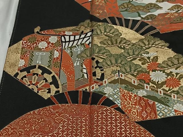 平和屋着物■豪華黒留袖 扇面御所車松文 金彩 正絹 逸品 CABL4378ua