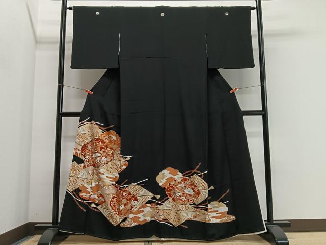 平和屋着物■豪華黒留袖 刺繍 吉祥花鳥文 金彩 正絹 逸品 CABL4379ua