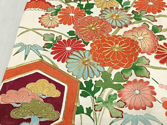 平和屋着物■豪華振袖 駒刺繍 亀甲草花文 金彩 高島屋扱い 正絹 逸品 CABL4382ua