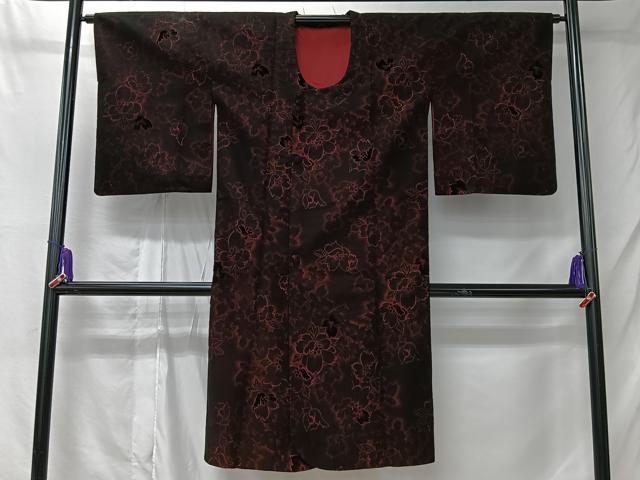 平和屋着物#道行コート 輪奈ビロード 草花文 ロング丈 正絹 逸品 CABL4390ua