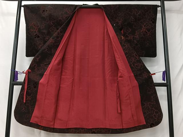 平和屋着物#道行コート 輪奈ビロード 草花文 ロング丈 正絹 逸品 CABL4390ua