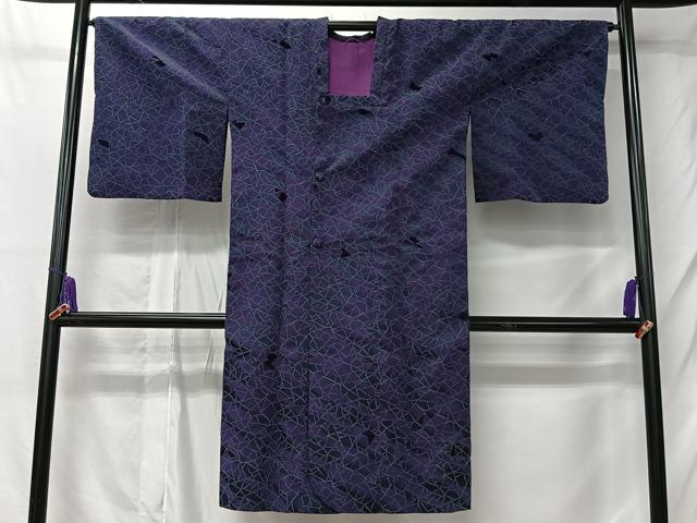 平和屋着物#道行コート 輪奈ビロード 干割れ斜線文 ロング丈 正絹 逸品 CABL4394ua