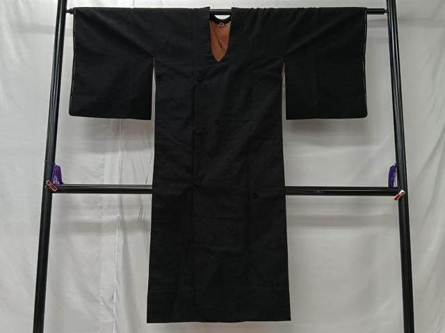 平和屋着物#道行コート 輪奈ビロード 草花文 黒地 ロング丈 正絹 逸品 未使用 CABL4397ua