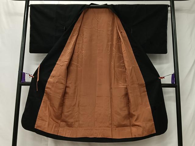平和屋着物#道行コート 輪奈ビロード 草花文 黒地 ロング丈 正絹 逸品 未使用 CABL4397ua
