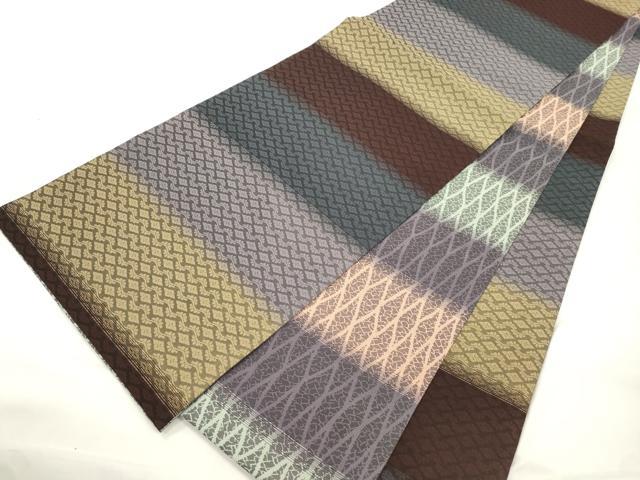 平和屋着物●両面 全通柄袋帯 幾何学文 正絹 逸品 CABL4415dy