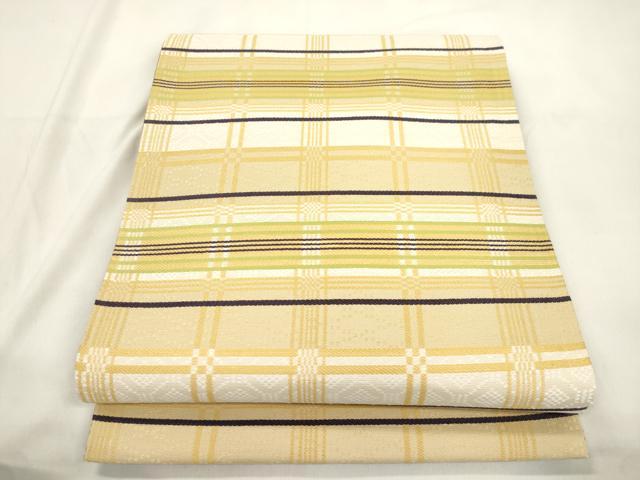 平和屋着物●六通柄袋帯 花織 幾何学文 正絹 逸品 CABL4427dy