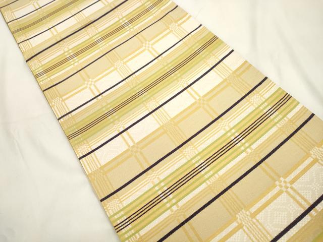 平和屋着物●六通柄袋帯 花織 幾何学文 正絹 逸品 CABL4427dy