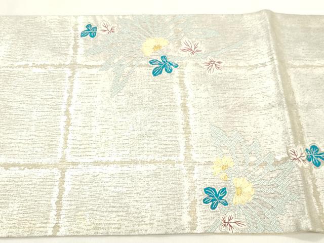 平和屋着物▽太鼓柄袋帯 スリーシーズン 春夏秋 刺繍 草花文 金銀糸 正絹 逸品 CABL4432dy