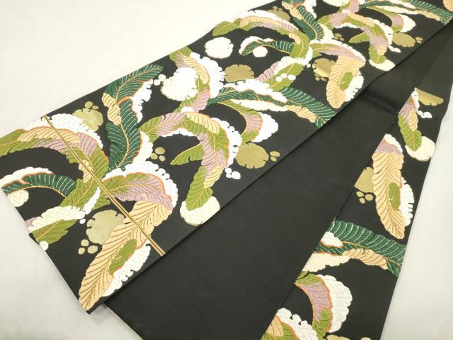 平和屋着物●六通柄袋帯 唐織 草木文 黒地 本金箔 正絹 逸品 CABL4436dy