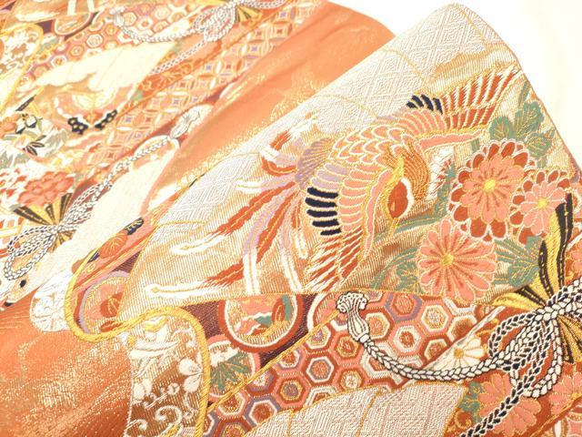 平和屋本店▼六通柄袋帯 唐織 扇面宝尽くし花鳥舞蝶文 純金箔24K貮重箔 正絹 逸品 CABL4447dy