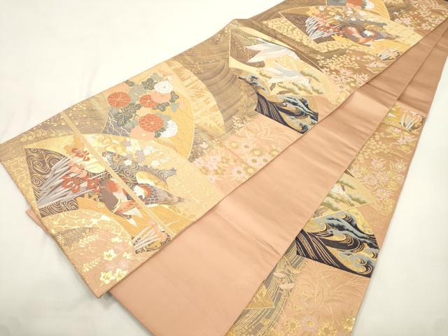 平和屋本店▼六通柄袋帯 光琳扇面重ね 純金二重箔 正絹 逸品 CABL4452dy