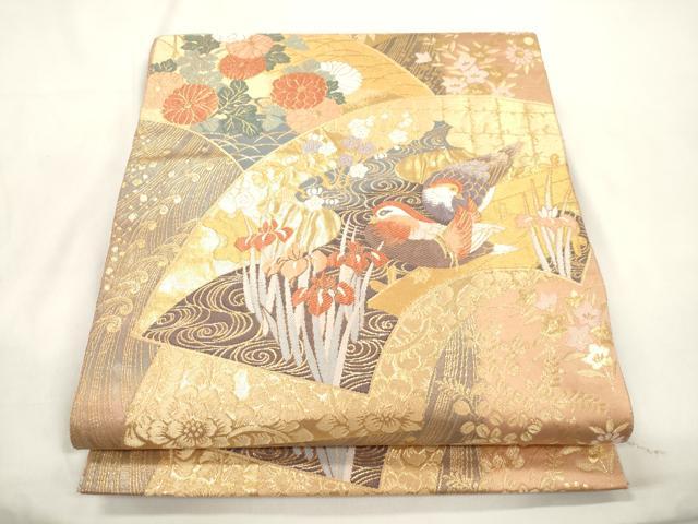平和屋本店▼六通柄袋帯 光琳扇面重ね 純金二重箔 正絹 逸品 CABL4452dy