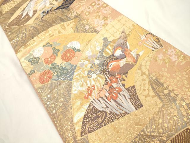 平和屋本店▼六通柄袋帯 光琳扇面重ね 純金二重箔 正絹 逸品 CABL4452dy