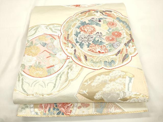 平和屋本店▼六通柄袋帯 別織 鏡裏花文 九百錦純金箔24K 正絹 逸品 CABL4456dy