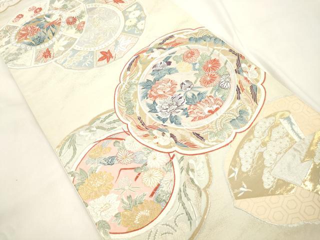 平和屋本店▼六通柄袋帯 別織 鏡裏花文 九百錦純金箔24K 正絹 逸品 CABL4456dy