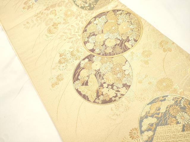 平和屋本店▼六通柄袋帯 花蝶丸文 本金箔蒔絵 正絹 逸品 CABL4460dy