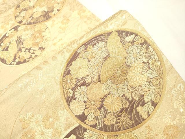 平和屋本店▼六通柄袋帯 花蝶丸文 本金箔蒔絵 正絹 逸品 CABL4460dy