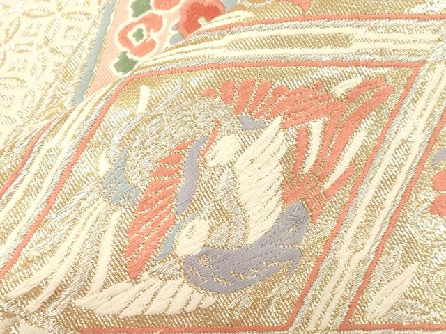 平和屋本店▼六通柄袋帯 唐織 鶴菊花文様 純金箔24K 正絹 逸品 CABL4468dy
