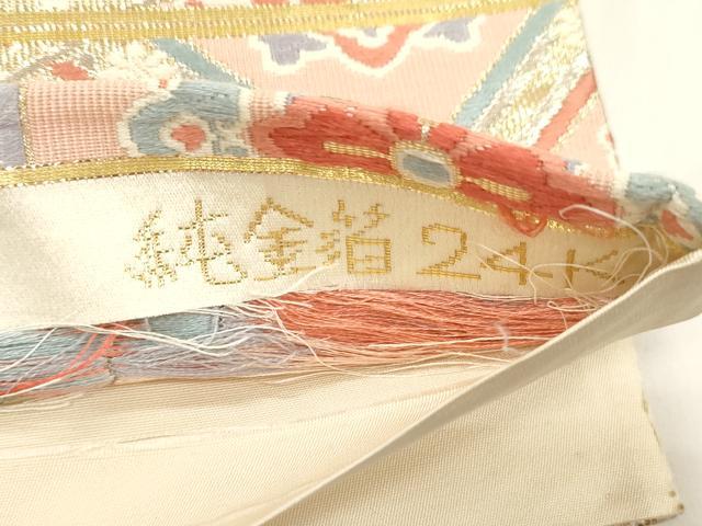 平和屋本店▼六通柄袋帯 唐織 鶴菊花文様 純金箔24K 正絹 逸品 CABL4468dy