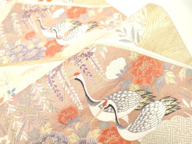 平和屋本店▼六通柄袋帯 唐織 飛鶴花文 九百錦純金箔 正絹 逸品 CABL4470dy