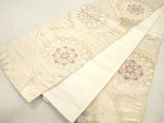 平和屋本店▼六通柄袋帯 東山錦 正倉院 孔雀羽文 二重箔24K 正絹 逸品 CABL4473dy