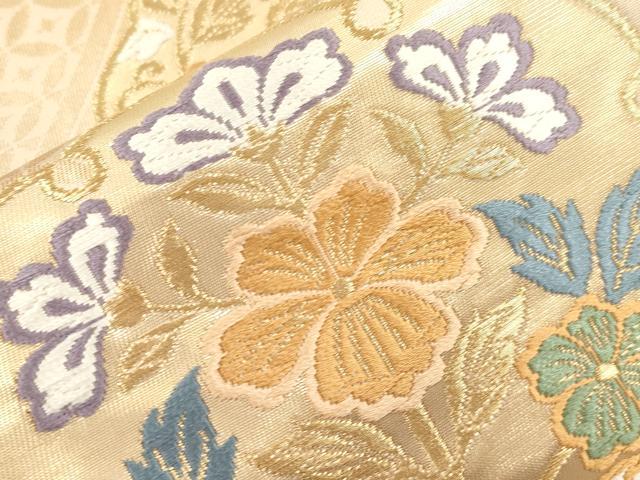 平和屋本店▼西陣 六通柄袋帯 唐織 花鳥絵皿文 本金箔24K 正絹 逸品 CABL4476dy