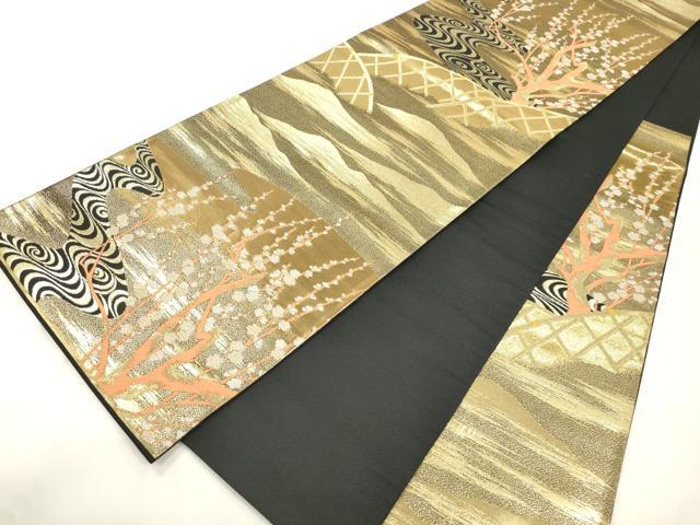 平和屋本店▼六通柄袋帯 西陣織 光琳梅 本金箔二重引錦 尾島産業謹製 正絹 逸品 CABL4483dy