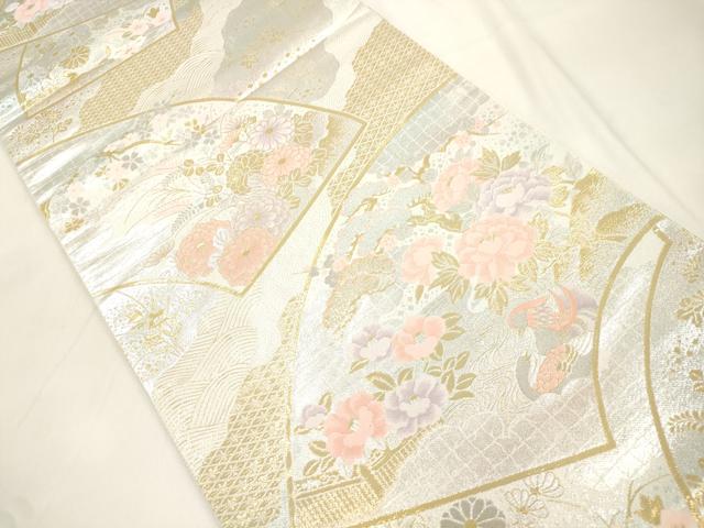 平和屋本店▼六通柄袋帯 地紙草花文 純金二重箔 正絹 逸品 CABL4487dy