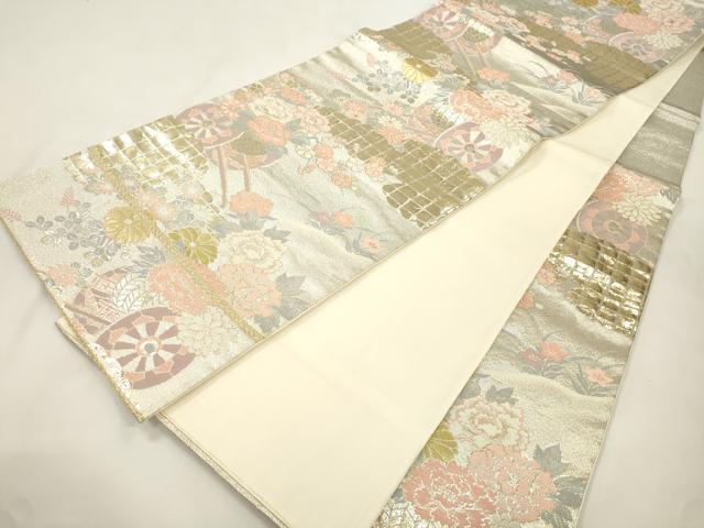 平和屋本店▼六通柄袋帯 花車文 24金王朝錦 正絹 逸品 CABL4491dy