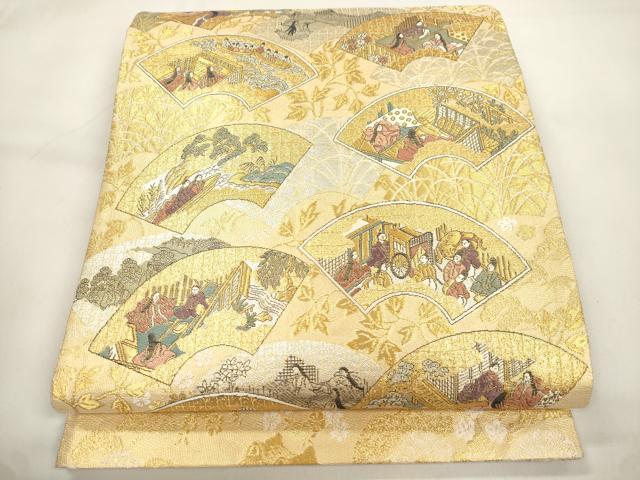 平和屋本店▼六通柄袋帯 地紙人物文 本金箔 正絹 逸品 CABL4496dy