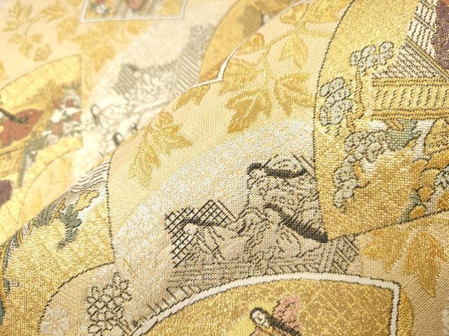 平和屋本店▼六通柄袋帯 地紙人物文 本金箔 正絹 逸品 CABL4496dy