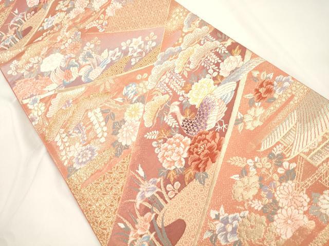 平和屋本店▼六通柄袋帯 唐織 花鳥文 純金箔二重織 正絹 逸品 CABL4497dy
