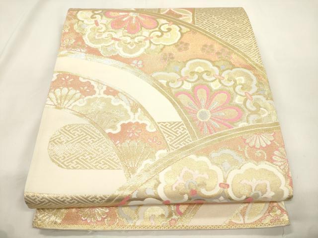 平和屋本店▼六通柄袋帯 幾何学花文 K24金箔織 正絹 逸品 CABL4503dy