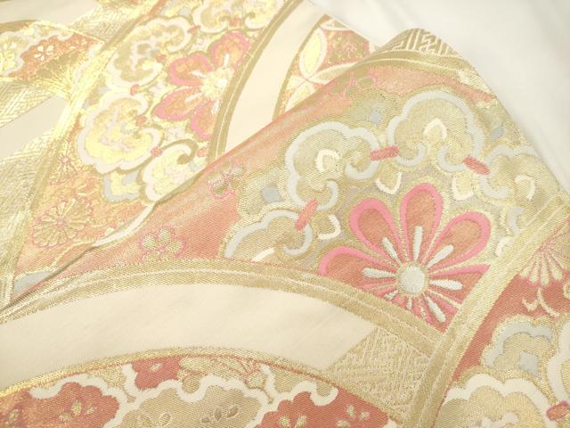 平和屋本店▼六通柄袋帯 幾何学花文 K24金箔織 正絹 逸品 CABL4503dy