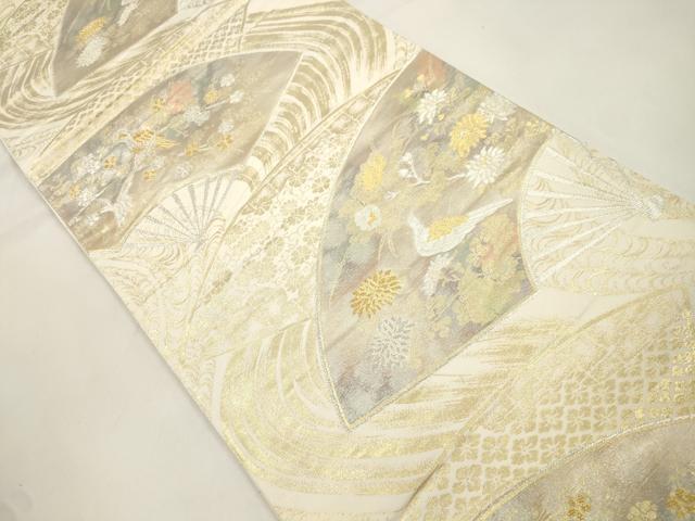 平和屋本店▼六通柄袋帯 扇面花鳥文 純金箔二重引 24金 正絹 逸品 CABL4512dy