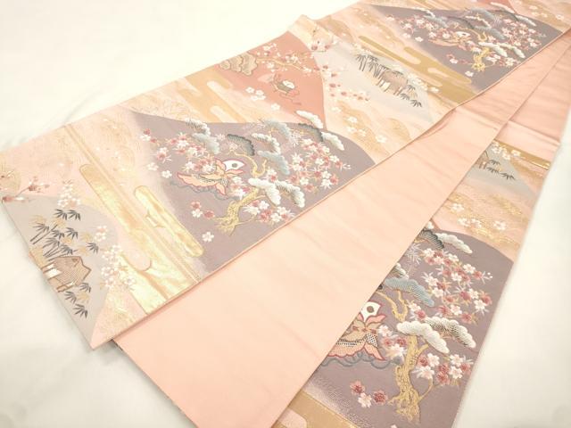 平和屋本店▼六通柄袋帯 九百錦袋 唐織 松竹梅風景文 純金箔 正絹 逸品 CABL4516dy