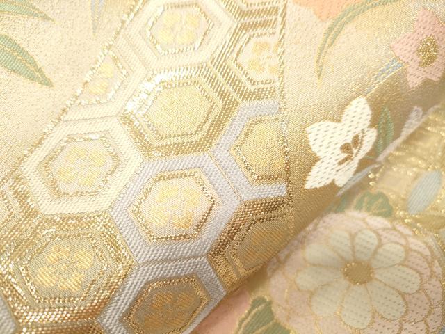 平和屋本店▼両面 六通柄袋帯 唐織 草花文 本金二重箔 正絹 逸品 CABL4518dy