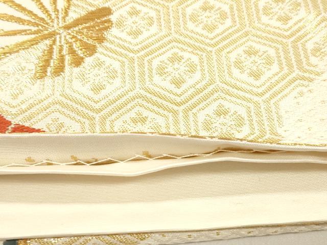 平和屋本店▼六通柄袋帯 扇面花文 本金箔 正絹 逸品 CABL4535dy