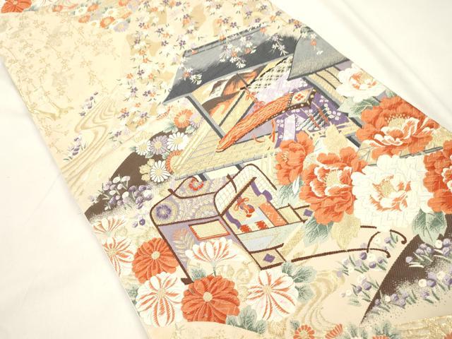 平和屋本店▼六通柄袋帯 唐織 風景文 九百錦純金箔24K 正絹 逸品 CABL4540dy