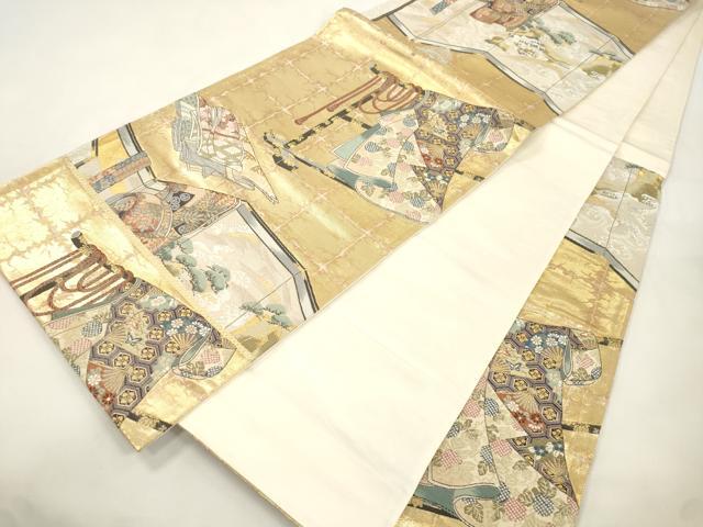 平和屋本店▼六通柄袋帯 誰が袖文様 純金箔 正絹 逸品 CABL4545dy
